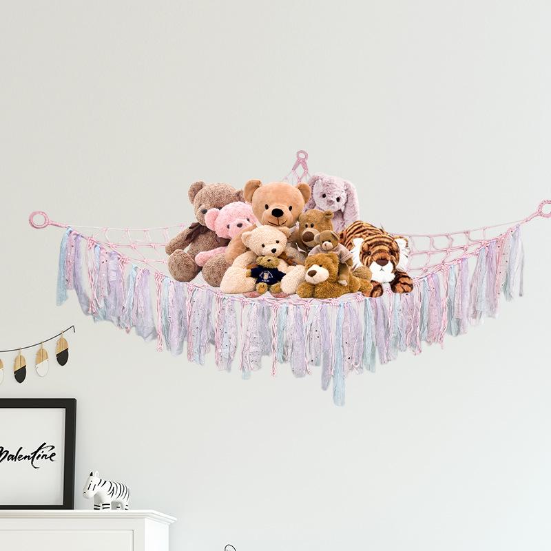 Colorful Mesh Triangular Doll Storage Net Bag - Nordic Lace Wall Hammock for Children's Room