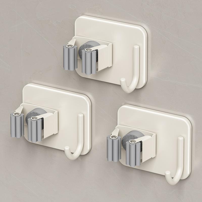 Mop wall hanging clip hook no punching hanging broom mop rack bathroom toilet door storage fixed shelf