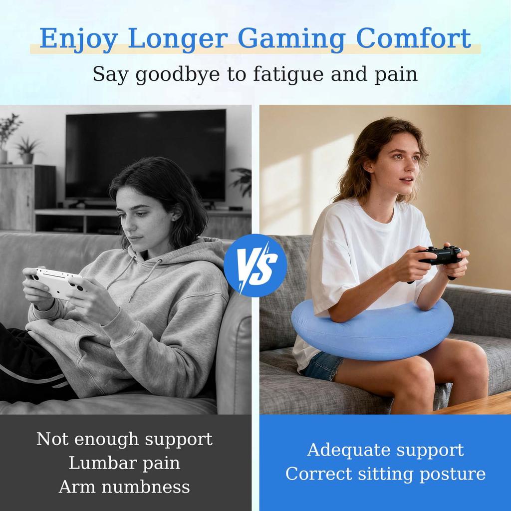 Ergonomic Gaming Pillow, Velvet U-Shaped Lap Cushion with Memory Foam for Long Sessions, Arm Support Reading Pillows for Bed & Sofa