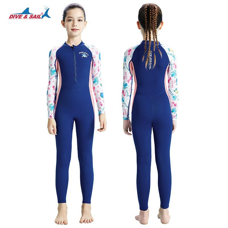 Kids Girls UV Protection Rash Guard Swimsuit Long Sleeve One-Piece Dive Suit Swimming Snorkeling Water Sports