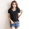 Women Summer T-shirt V-neck Short Sleeve Slim Fit T-shirt Solid Color Pullover Tops Stretchy