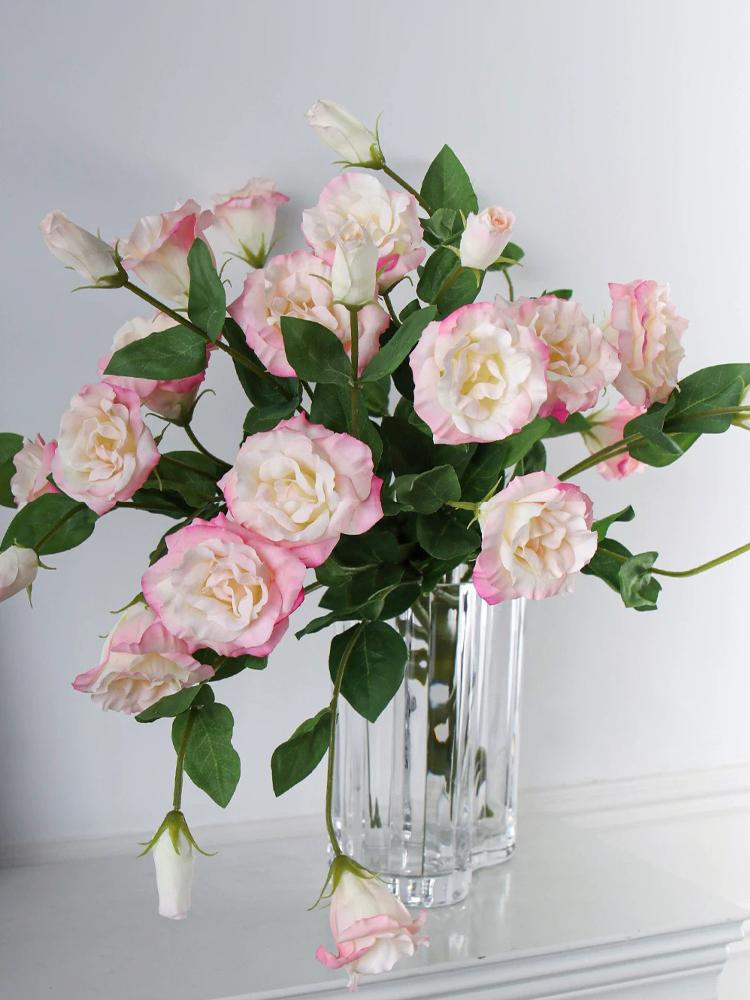 Pink Artificial Lisianthus Flowers Wedding Floral Arrangement Bouquet White Soft Touch Faux Eustoma Bouquet Home Decor