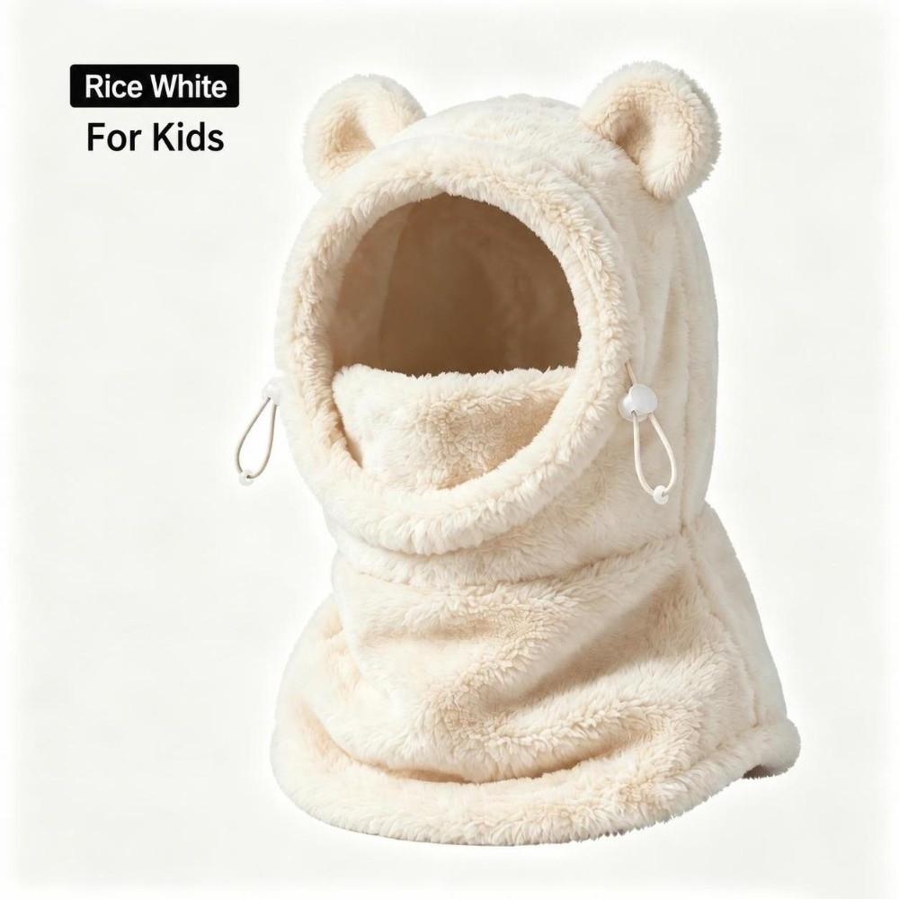 Plush Fleece Winter Hat Scarf Mask Bear Ear Kids Ski Hood Kids Neck Warmer Children