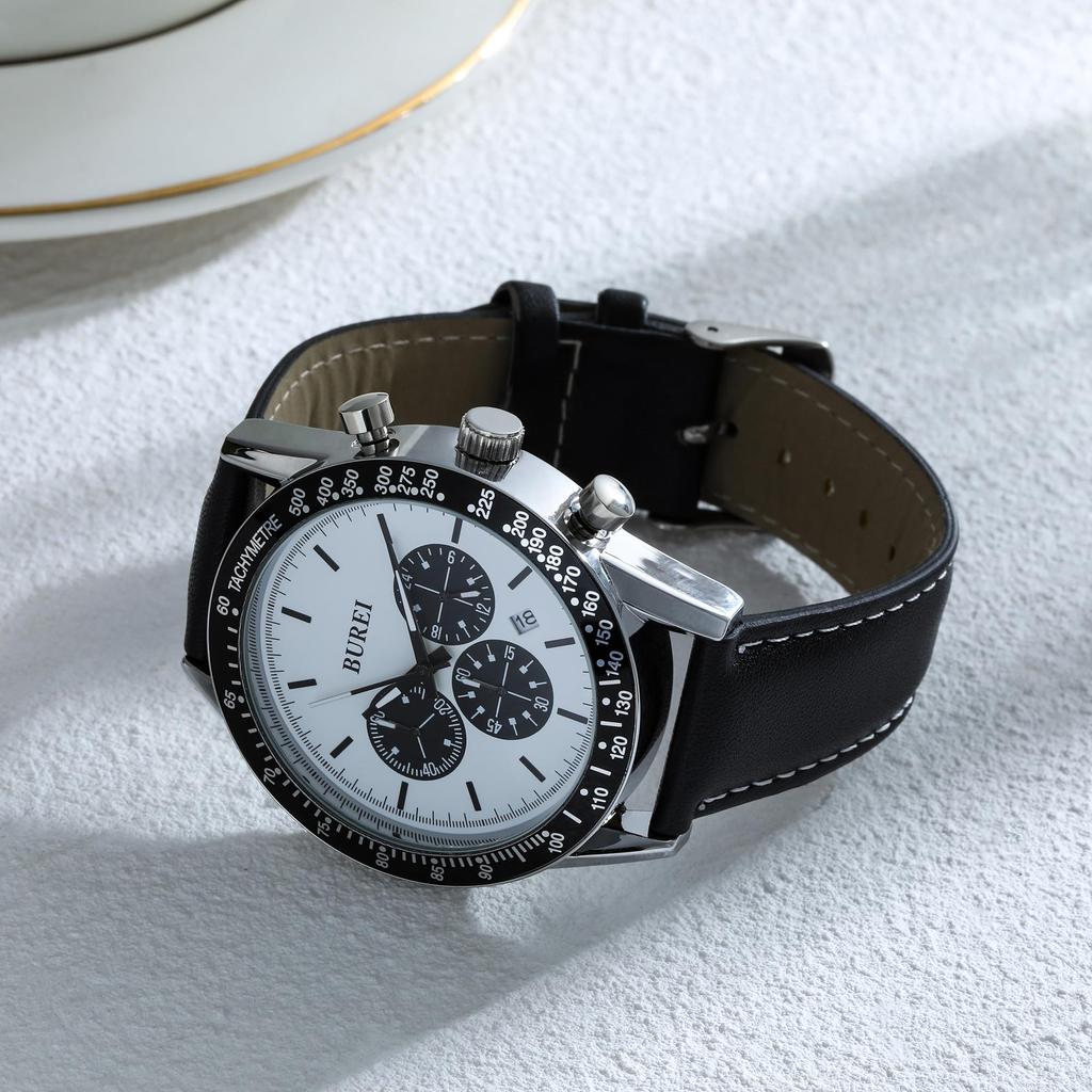 Аналоговые кожаные кварцевые стильные подарочные [Baosho] мужские часы, хронограф, ремешок, водонепроницаемые, мужские часы, простые, мужские часы с датой, часы,