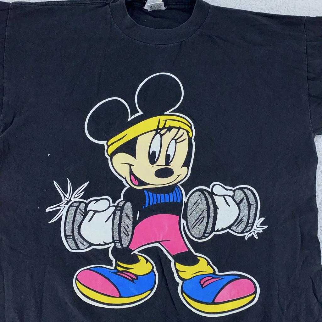 Vintage 90s Minnie Mouse Workout T-Shirt Large Disney Gym Mickey Cartoon Tee