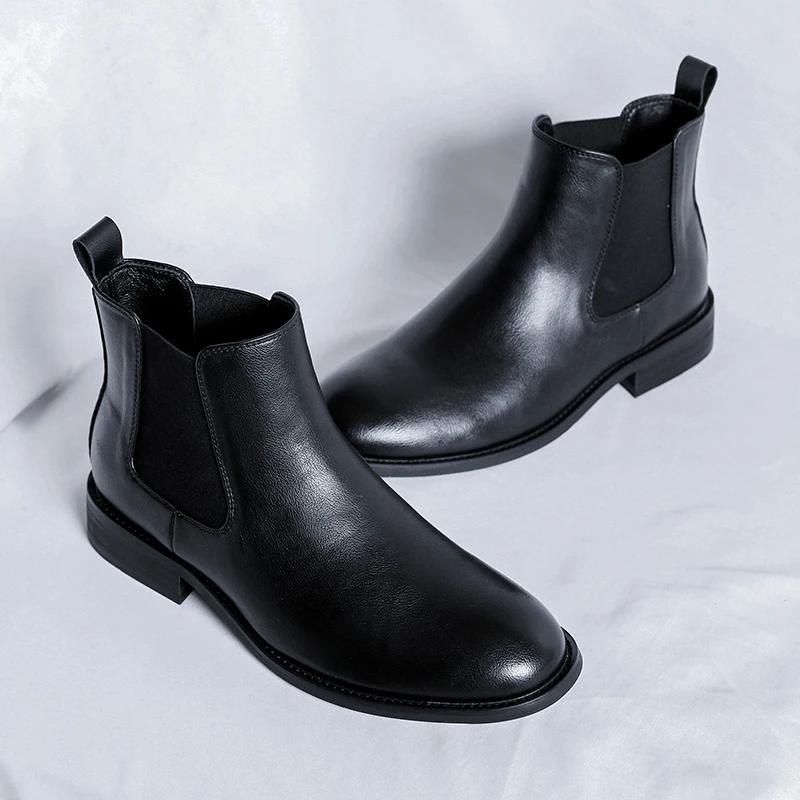 Классические ботинки челси, мужские повседневные кожаные ботинки с острым носком, 2024, брендовые удобные модные ботинки для отдыха на плоской подошве, дизайнерская обувь