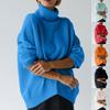 Women's Turtleneck Sweater Solid Color Loose Long Sleeved Jumper Knitted Sweater Soft Pullover