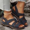 Fashion 2025 Summer New Plus Size Women's Sandals Retro Round Toe Buckle Strap Wedges Sandals Outdoor Daily Casual Open Toe Rome Shoes
