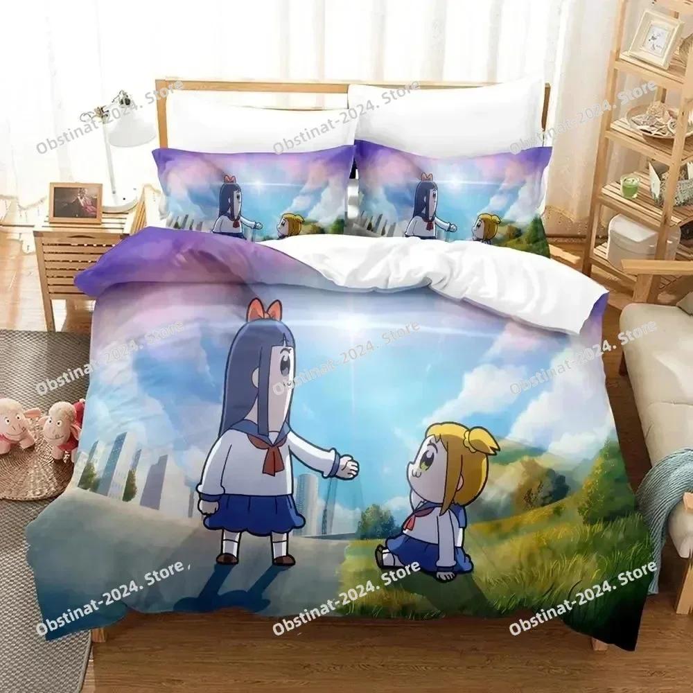 Аниме Pop Team Epic Poputepipikku Комплект постельного белья с принтом Односпальное одеяло Покрывало Наволочка 3 предмета Комплекты Детский Взрослый Размер