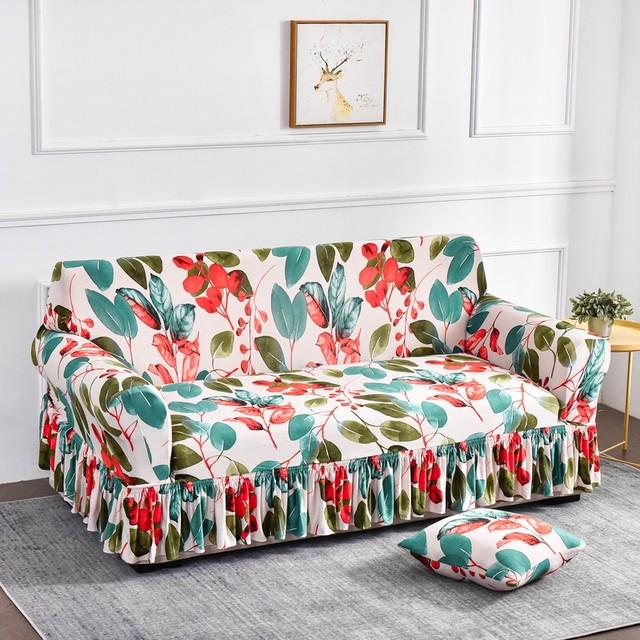 Чехол для дивана с цветочным принтом, эластичные чехлы на юбку для дивана из спандекса, эластичные съемные чехлы для дивана для гостиной