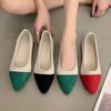 Spring and Autumn Pointed Toe Large Size Stitching Flat Shoes Commuter Work Shoes Shallow Mouth Fashion Women's Single Shoes
