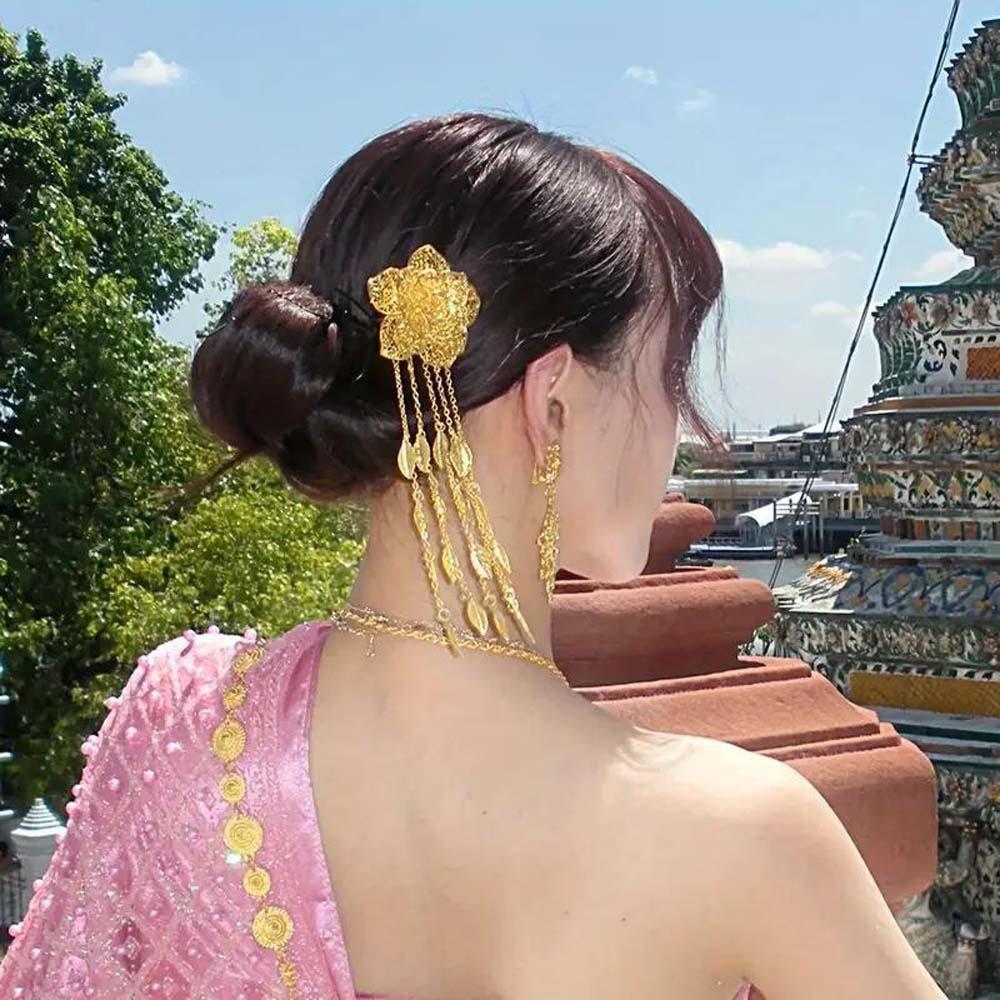 Ancient Golden Tassels Hair Fork Rhinestone Silver Rose Hair Sticks Daily