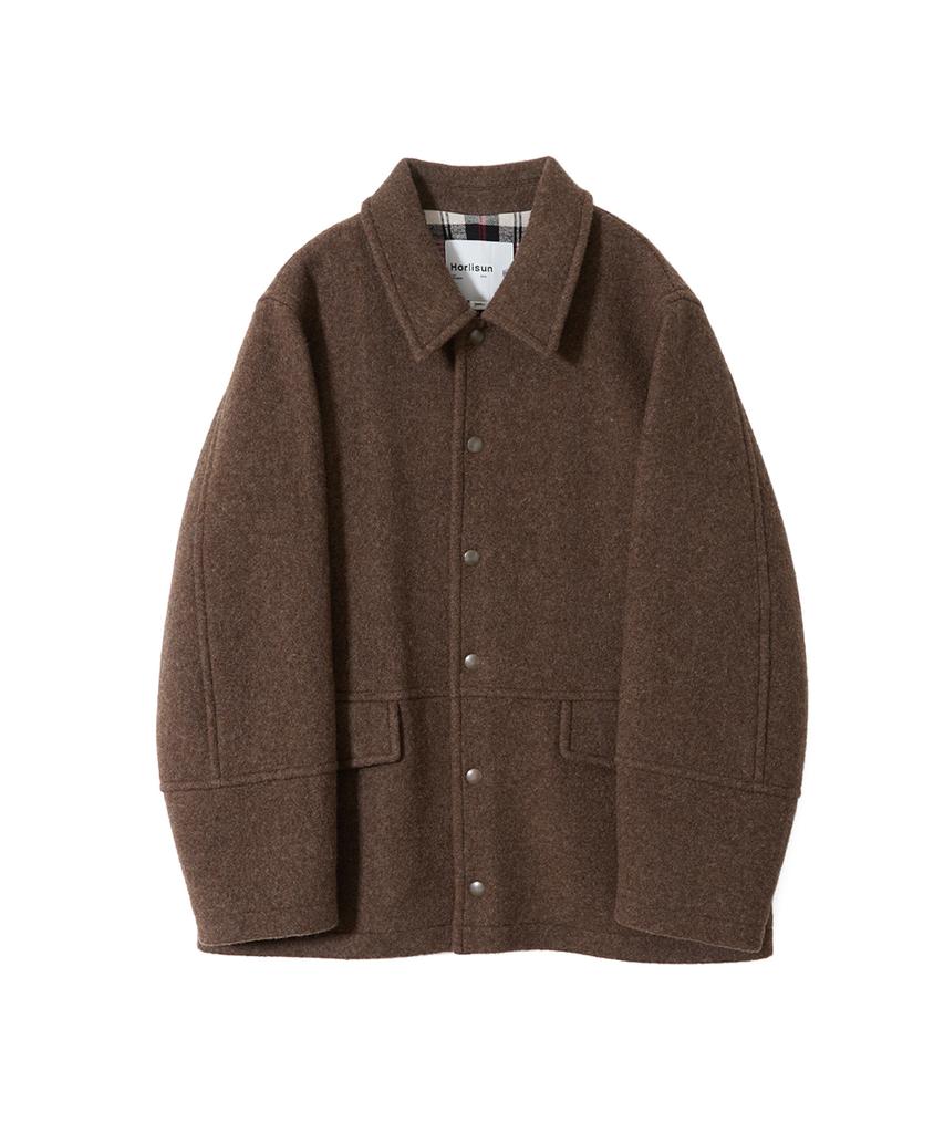 HORLISUN Idaho Snap Button Wool Half Coat Melange Brown