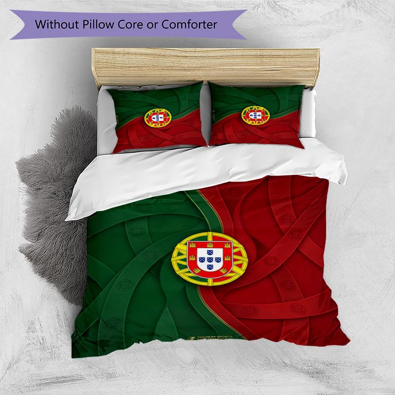 Portugal Football Printed Bedding 3 Piece Set Cozy Breathable Bed Cover Set as Housewarming Holiday Gift