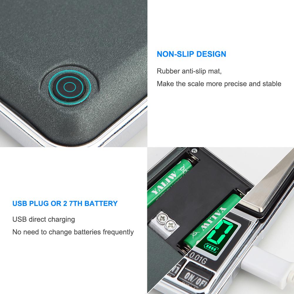 Portable Electronic Jewelry Scale 0.01g 100g/200g/300g/500g/1000g USB Plug-in Pocket Scales
