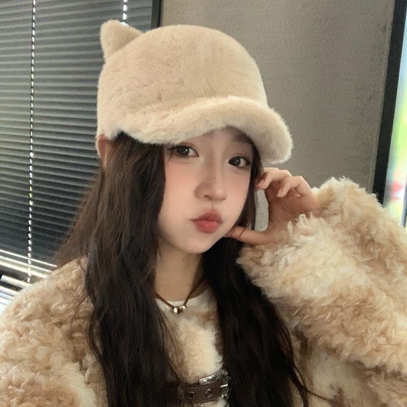 Шапка женская имитация норки медвежьи ушки кепка милая милая студенческая теплая плюшевая шапка