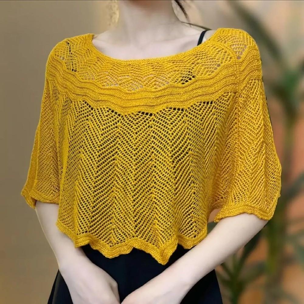 Breathable Knitted Shawl Solid Color Sunscreen Blouse Pullover Neck Guard Cloak Scarf Spring
