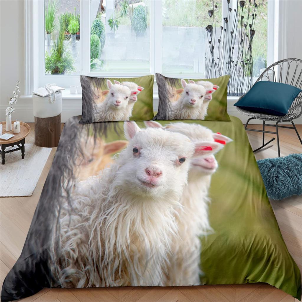 Комплект постельного белья Funny Sheep King Queen с изображением животных из фермы, пододеяльник с белыми маленькими овечками, 2/3 предмета из полиэстера, пододеяльник