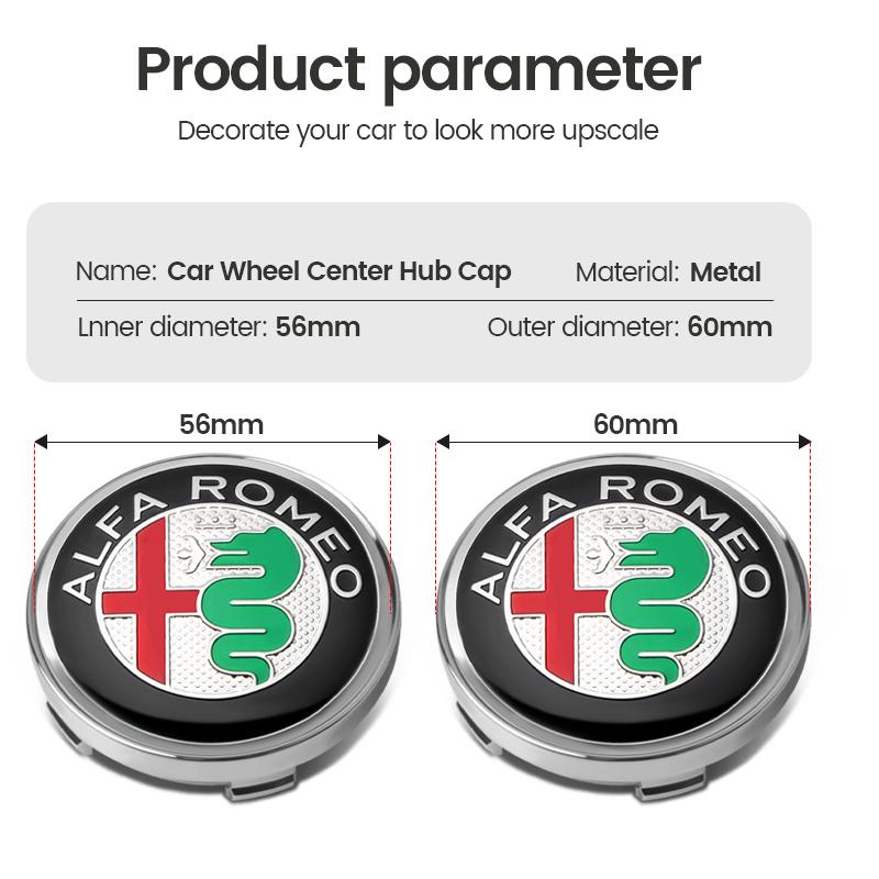 PRTZU1 60mm Car Wheel Hub Caps Auto Emblem Tire Center Cover Badge Decor For Alfa Romeo Sportiva 147 156 166 159 Giulietta Giulia GT