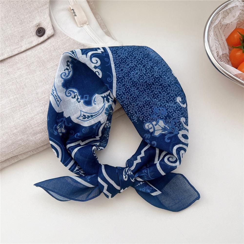 Flower Cotton Linen Print Scarves Cashew Square Handkerchief Clothing Accessories