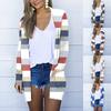 Женский кардиган в полоску с открытым передом и длинными рукавами и карманами, свободное пальто
