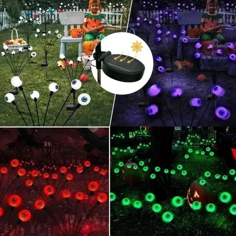 6/8 LED Spooky Eyeball Design with Glowing Green Lights Garden Halloween Decor for Lawn, Patio Outdoor Waterproof Red Lights