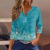 Жен. Футболка Футболка С принтом Пуговицы Рукав 3/4 Повседневные Выходные Мода Классический Классический V-образный вырез Обычный Верх