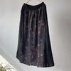 Johnature Women Vintage Linen Patchwork Print Floral A-Line Skirts Elastic Waist Clothes Autumn Chinese Style Skirts