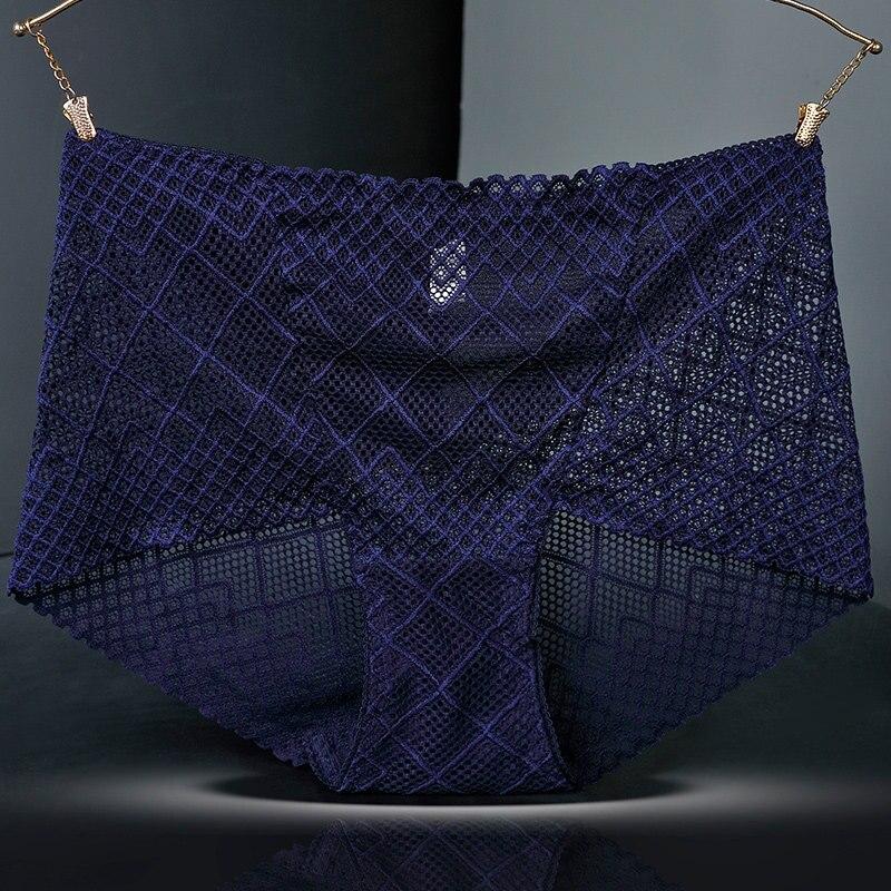 New Women Breathable Panties Sexy Lace Mesh Hollow Silk Knickers Bottom Cotton Health Briefs Quality Butt Lifter Pants Plus Size