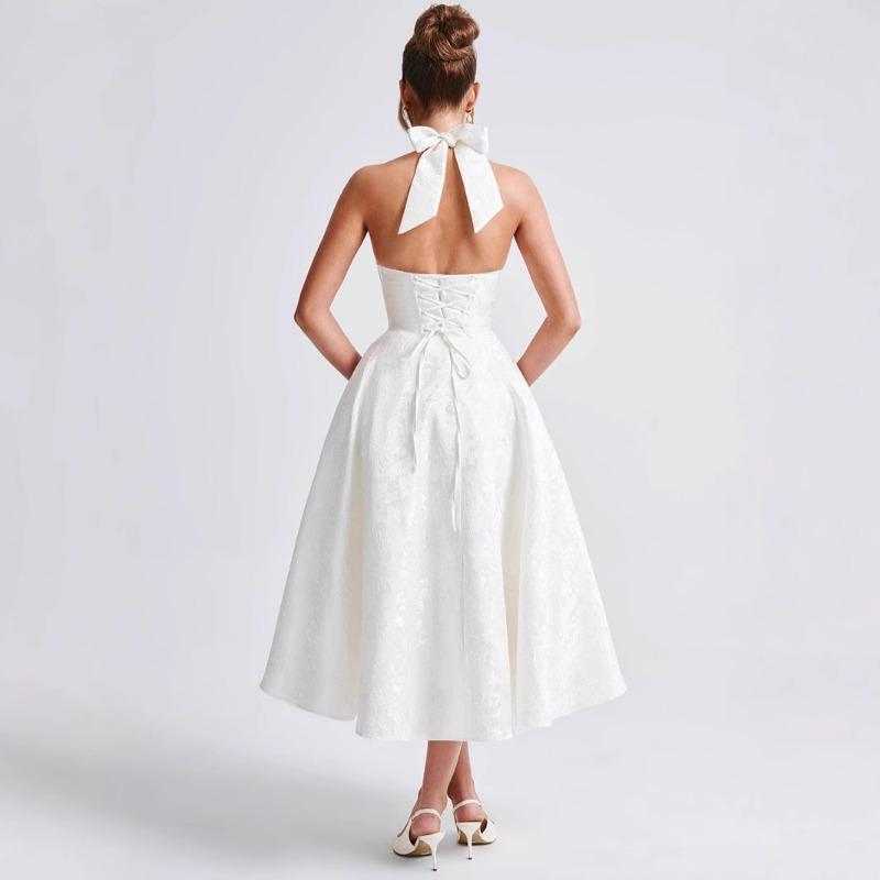 Sexy Elegant V Neck Halter High Waist A Line Long Evening Party Dress