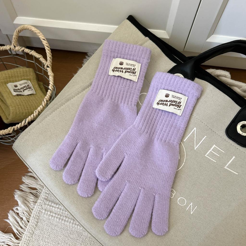 Touchscreen Exposed Finger Solid Color Warm Knit Long Windproof Five Finger Cycling Korean Version Trendy Versatile Women Gloves