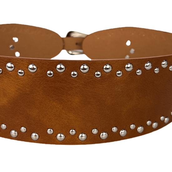 Punk Style Belt Rivet Decor Wide Imitation Leather Waistband Dress Shirt Versatile Waist Belt Fashion Accessory