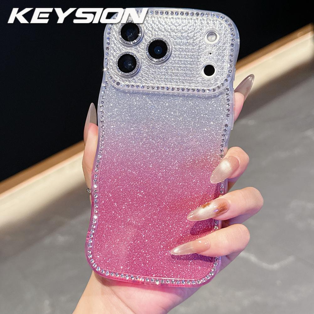KEYSION Чехол для телефона с градиентом, блестками и стразами для iPhone 16 17 Pro Max Air 16 Plus, с волнистым краем, защитой камеры, противоударный