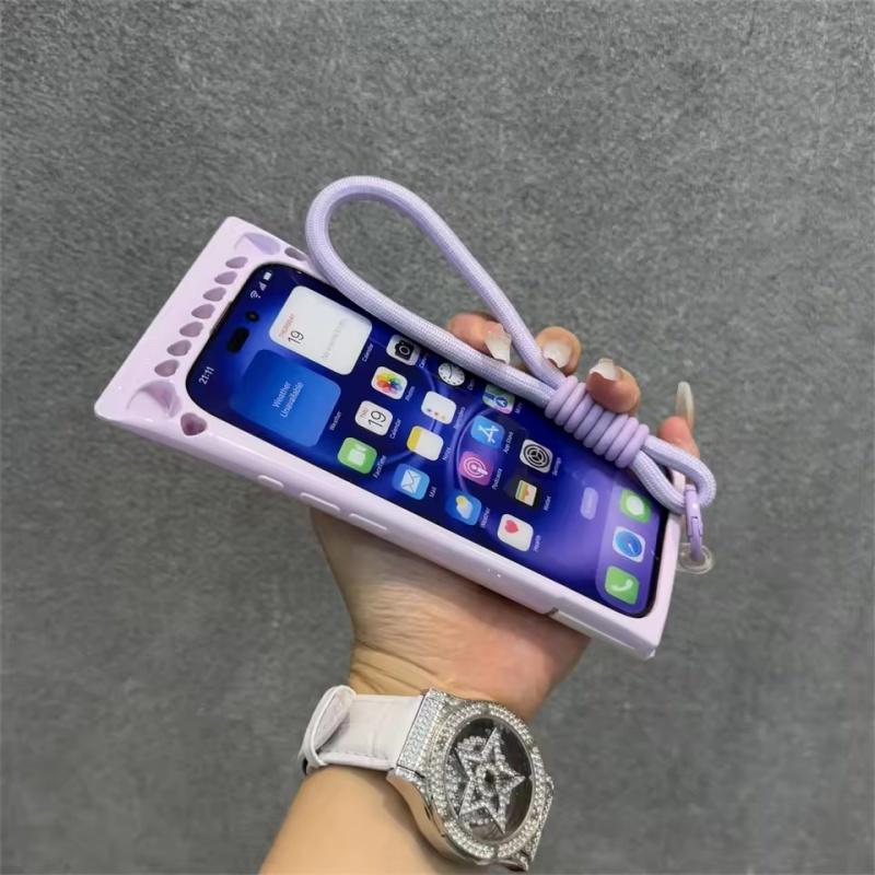 ins Lanyard BB Wash Face Cream Glossy Silicone Phone Case For iPhone 16 15 14 13 12 Pro Max 3D Full Bumper Protective Back Cover