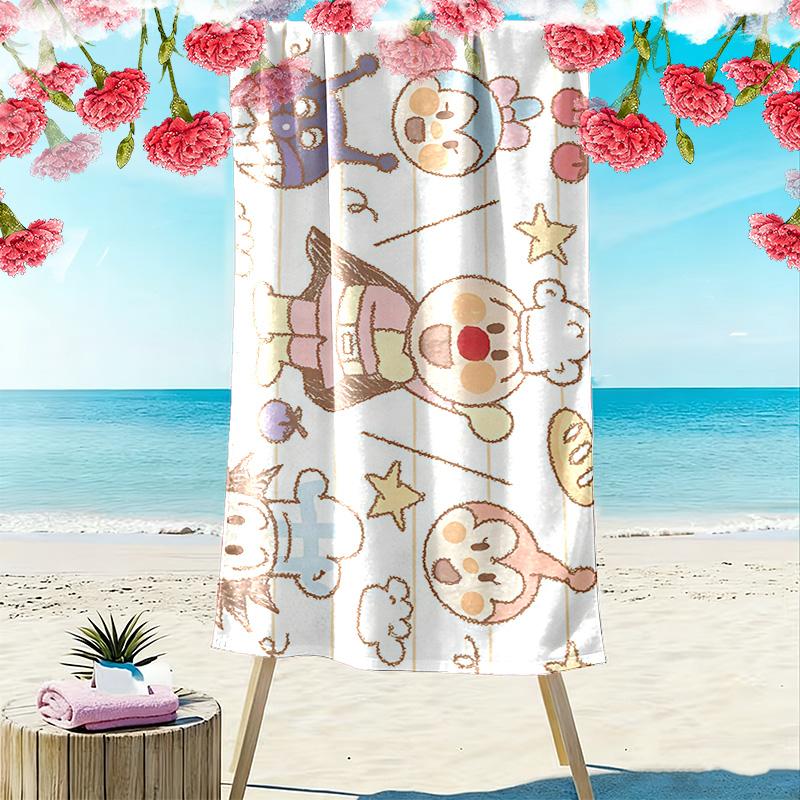 Anpanman Print Beach Towel, Large Soft Quick Dry Towel for Beach Camping Swimming