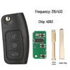 Compatible Ford Models: Focus, New Fiesta, Mondeo Remote Key with 4D63 Chip (315/433 MHz)