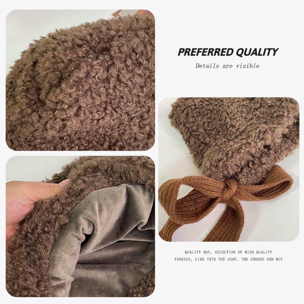 Windproof Lamb Wool Cap Balaclava Women Lei Feng Hat Cute Winter Plush Beanies  Girls