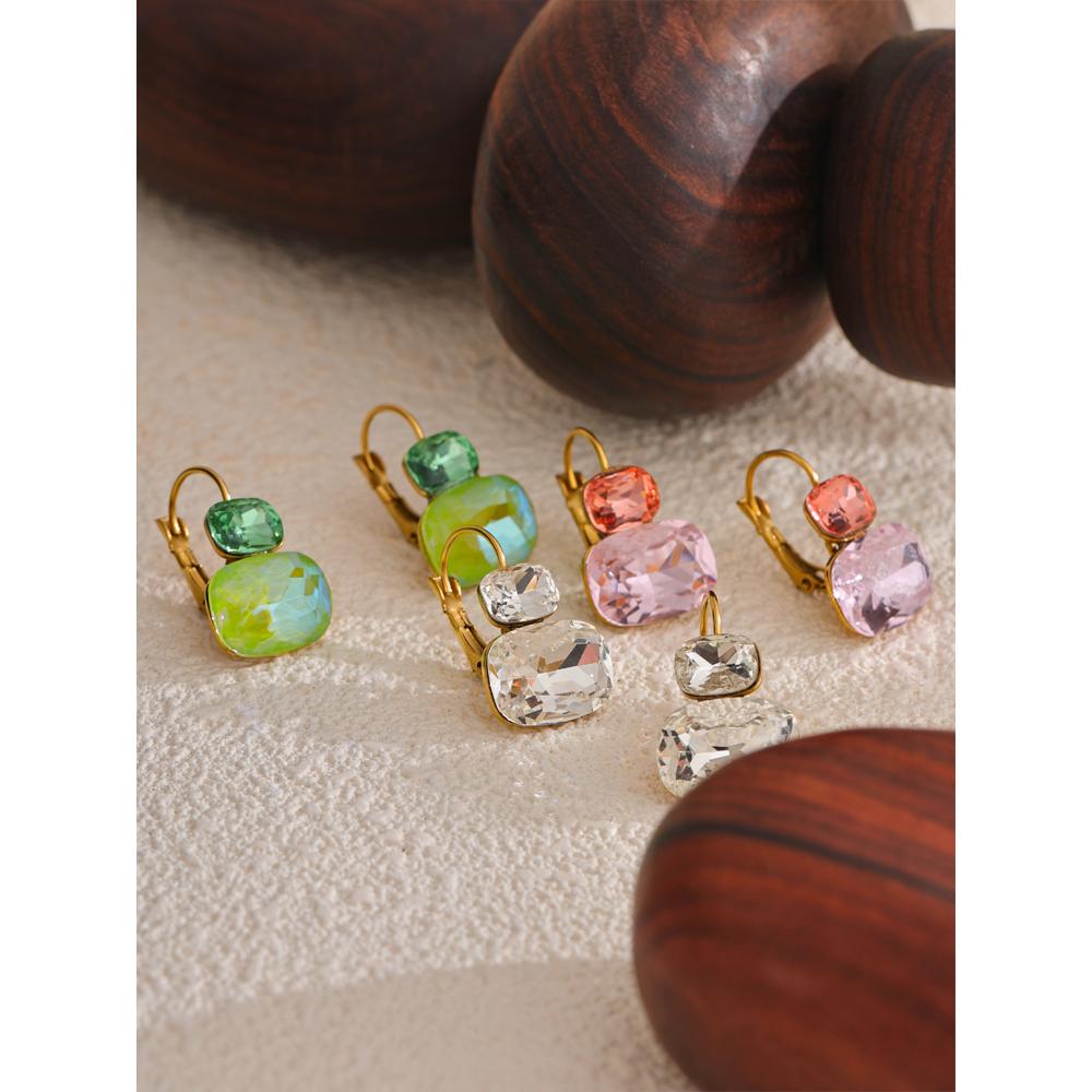 Eetit Fashion Crystal Candy Stud Earrings French Hoops Trendy White Green Pink Y2K Summer Jewelry for Women 18k PVD Plated