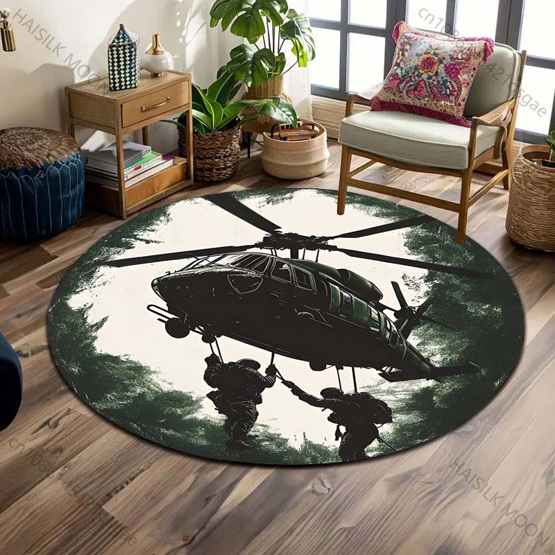 Multiple sizes Helicopter military operation canopy Print Round Carpet Living Room Bedroom Table Chair Sofa Decorative Carpet