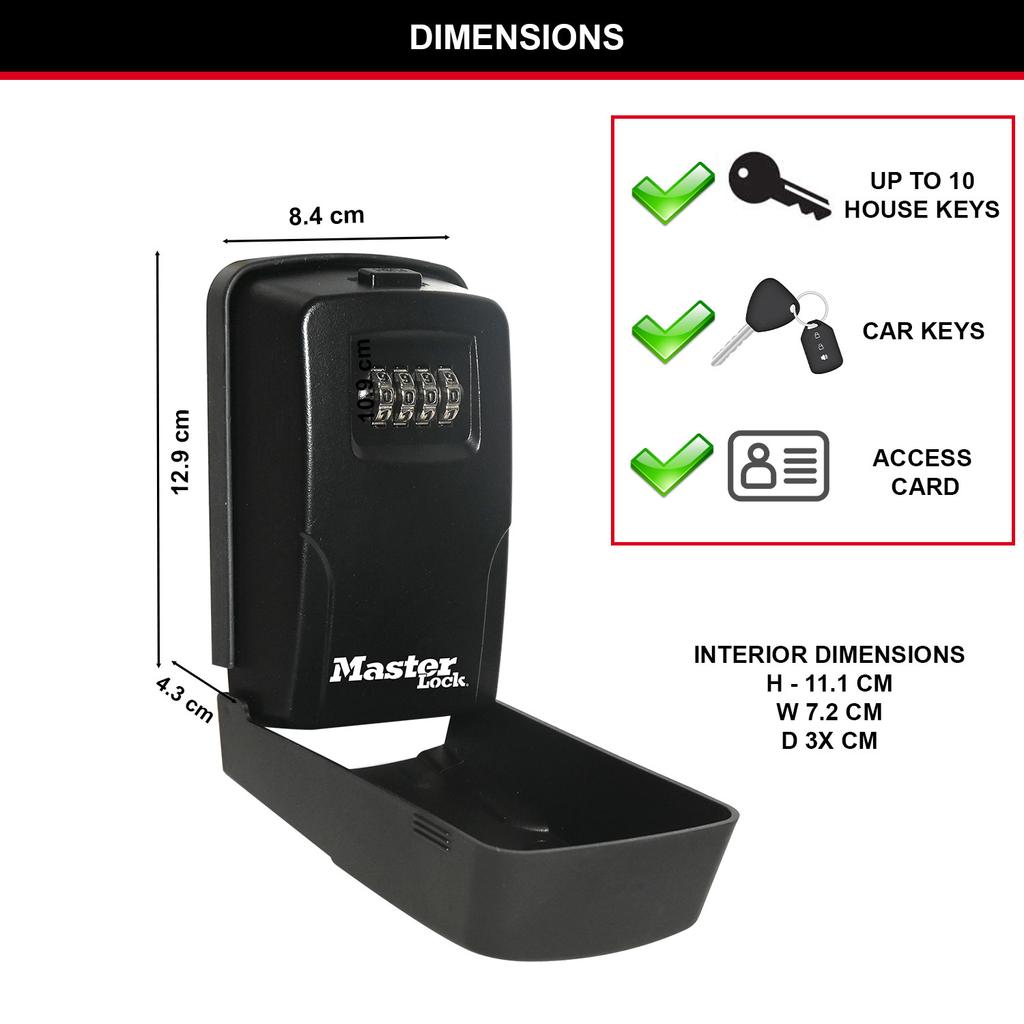 Master Lock Weather Cover Key Safe Wall Mounted, Medium, Outdoor, Black