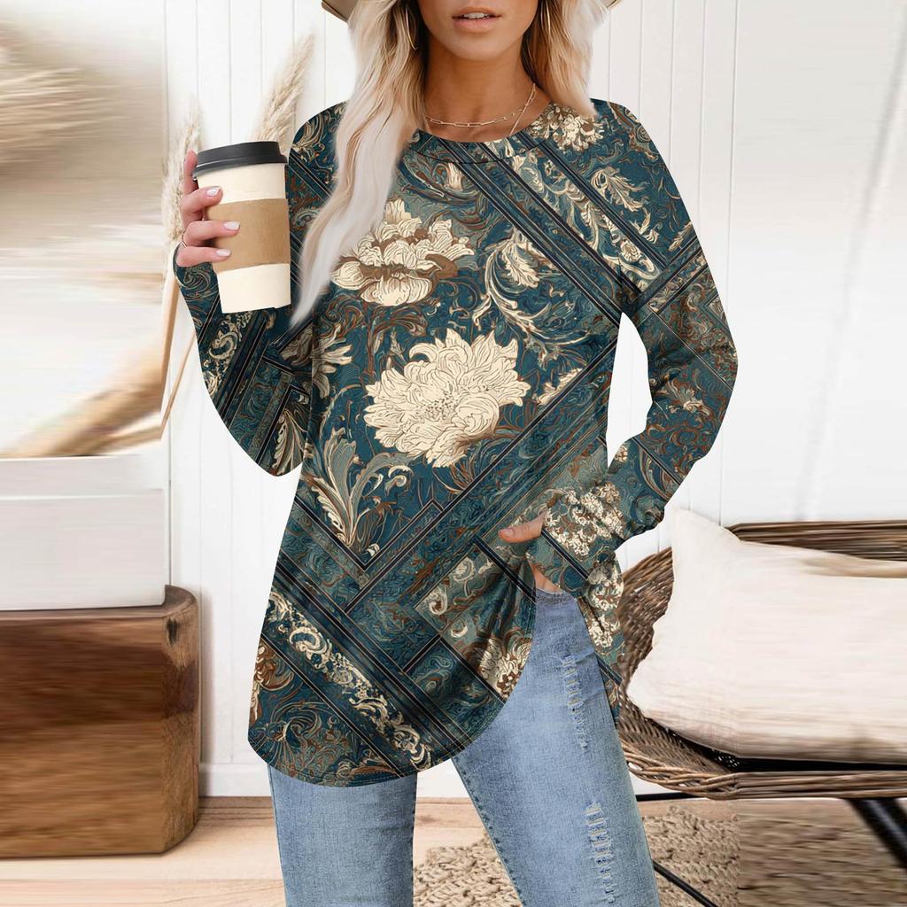 Womens Oversized Sweatshirt Graphic Sweater Long Sleeve Drop Shoulder Round Shirt Tops Vintage Clothes