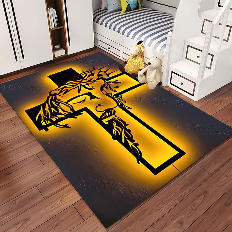 Jesus Face on Illuminated Cross suitable as a non-slip mat for the living room or bedroom sofa