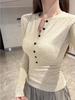 Plus Size Half-Open Collar Long Sleeve Slimming T-Shirt for Women - Autumn/Winter Collection