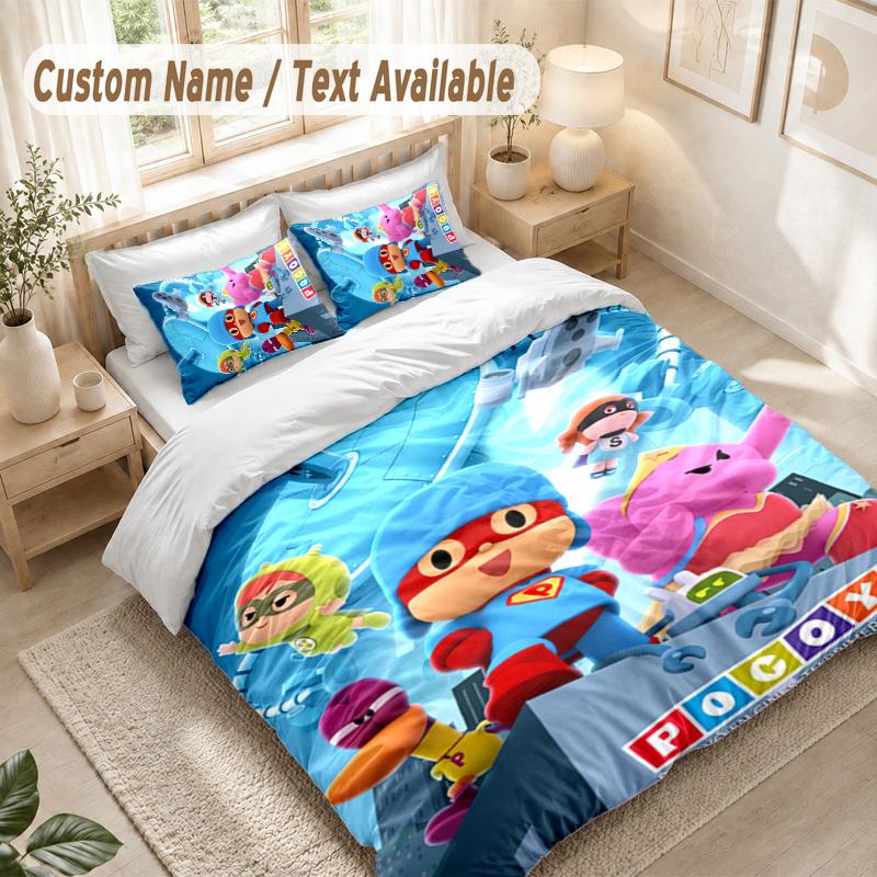 Pocoyó cartoon Bedding Set, 1 Duvet Cover & 2 Pillowcases Soft Comfortable Bedroom Home Textile Decor