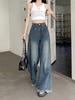 Мешковатые джинсы с потертым краем, свободные джинсы с высокой талией и широкими штанинами в стиле ретро, ​​женские джинсовые джинсы и одежда