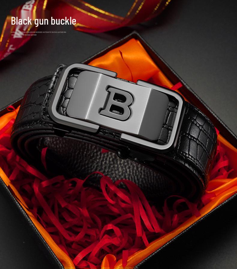 Eck Kangaroo Men's Toothless Automatic Buckle Crocodile Pattern Formal Belt