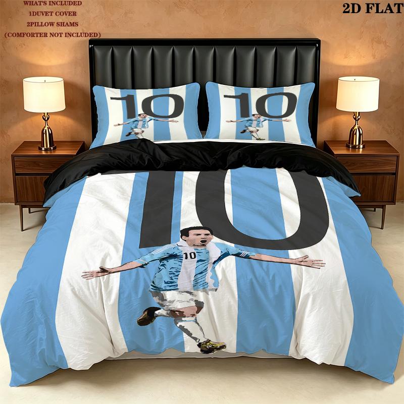 Messi Pattern Bedding Quilt Set Quilt Cover Pillowcase Home Birthday Gift(1 * duvet cover + 2 * pillowcase, without core)