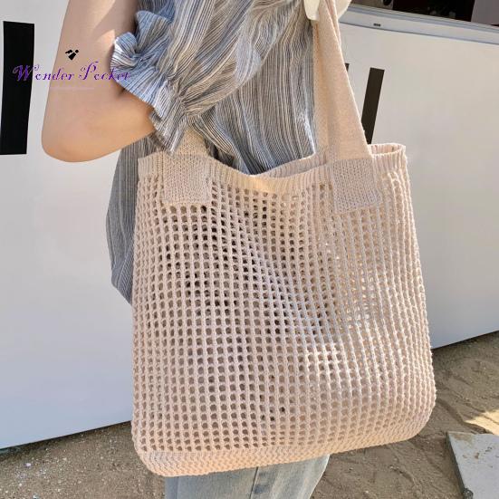 Большая пляжная сумка-тоут, вязаная сумка на плечо, пляжная сумка-тоут, вязаная крючком, большая вместимость, эластичная однотонная сумка, отличная несущая способность, сексуальная одежда для взрослых