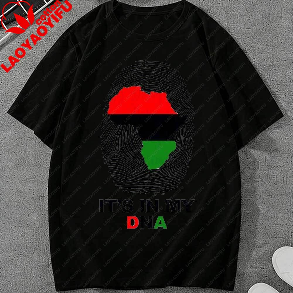 Juneteenth Its in My DNA Graphic TShirt African Map Fingerprint Black Pride Cotton Tops for Unisex Women Juneteenth Gift Apparel