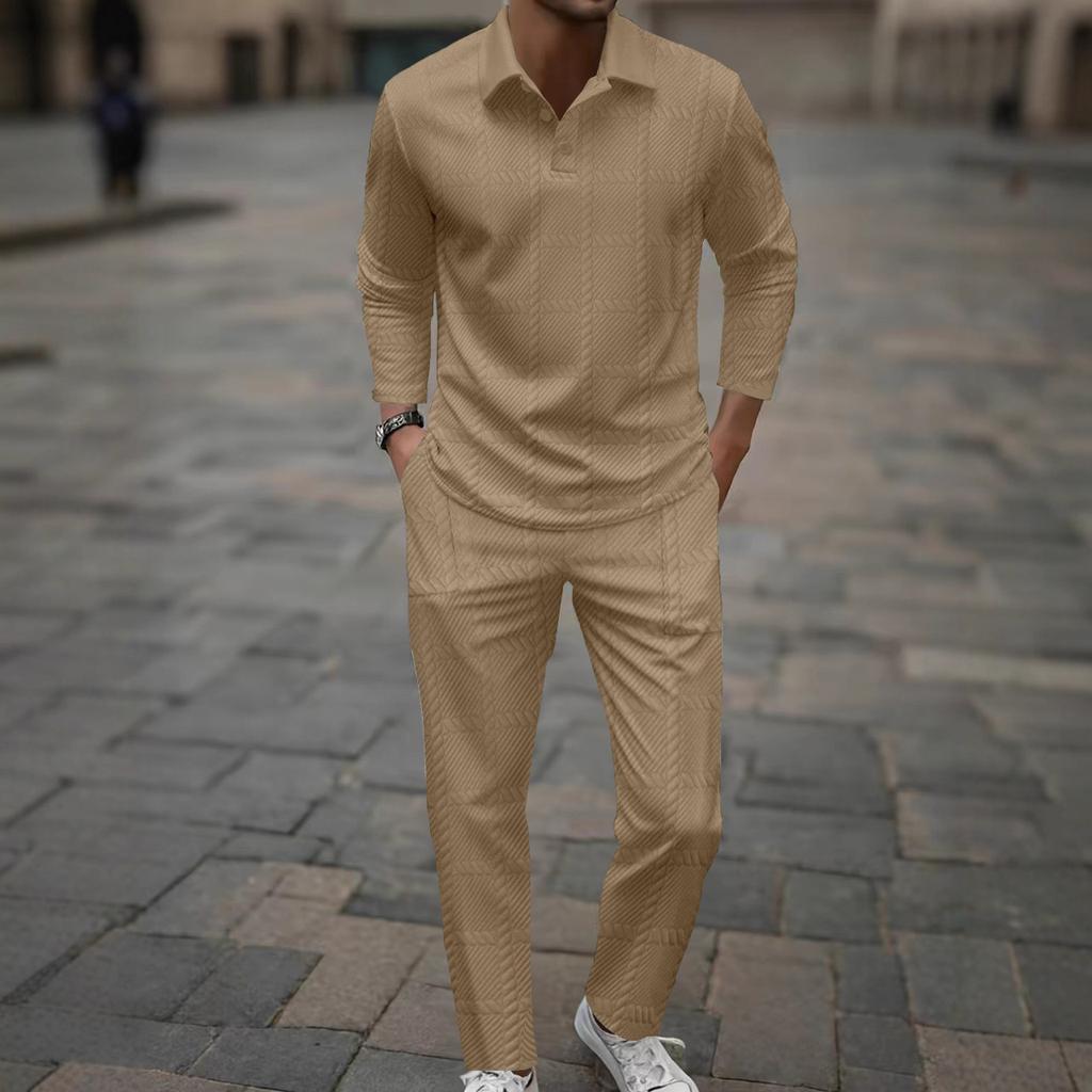 Новая летняя модная мужская повседневная рубашка с коротким рукавом, однотонная, с рукавом до локтя, длинные брюки, комплект из двух предметов
